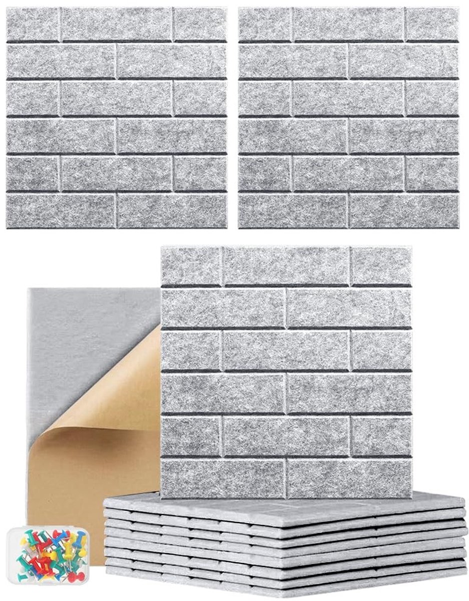 Omgoods - Set van 12 Zelfklevende Prikborden - Lichtgrijs 30 x 30 cm