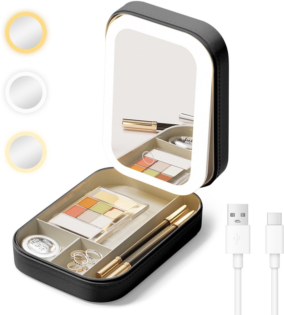 Omgoods - Verlichte Make-upspiegel met Sieradenorganizer en Dimbare Touchscreen