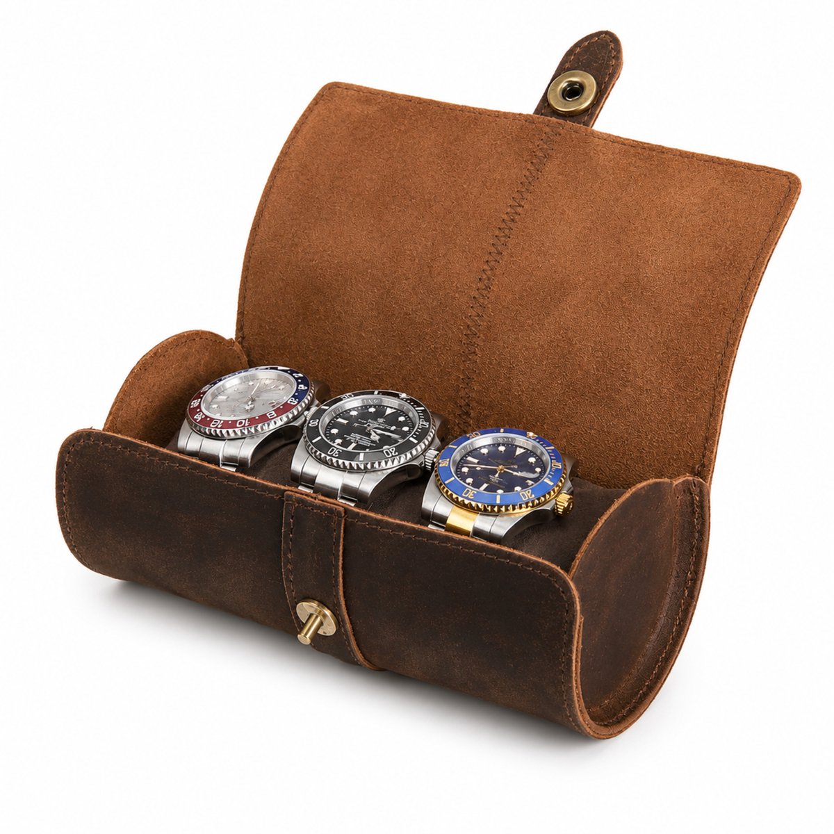 Noventra - Horlogerol – Leren Horloge Etui voor 3 Horloges – Luxe Horloge Opbergdoos – Reisetui – Vintage Bruin - luxe uitstraling