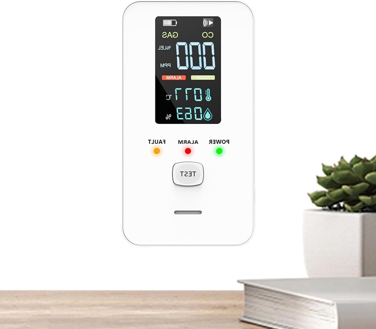 Koolmonoxide Detector - Gasdetector Alarm - Veiligheid Thuis - Continu Luchtmonitoring - 65 x 112 x 65 cm - Wit