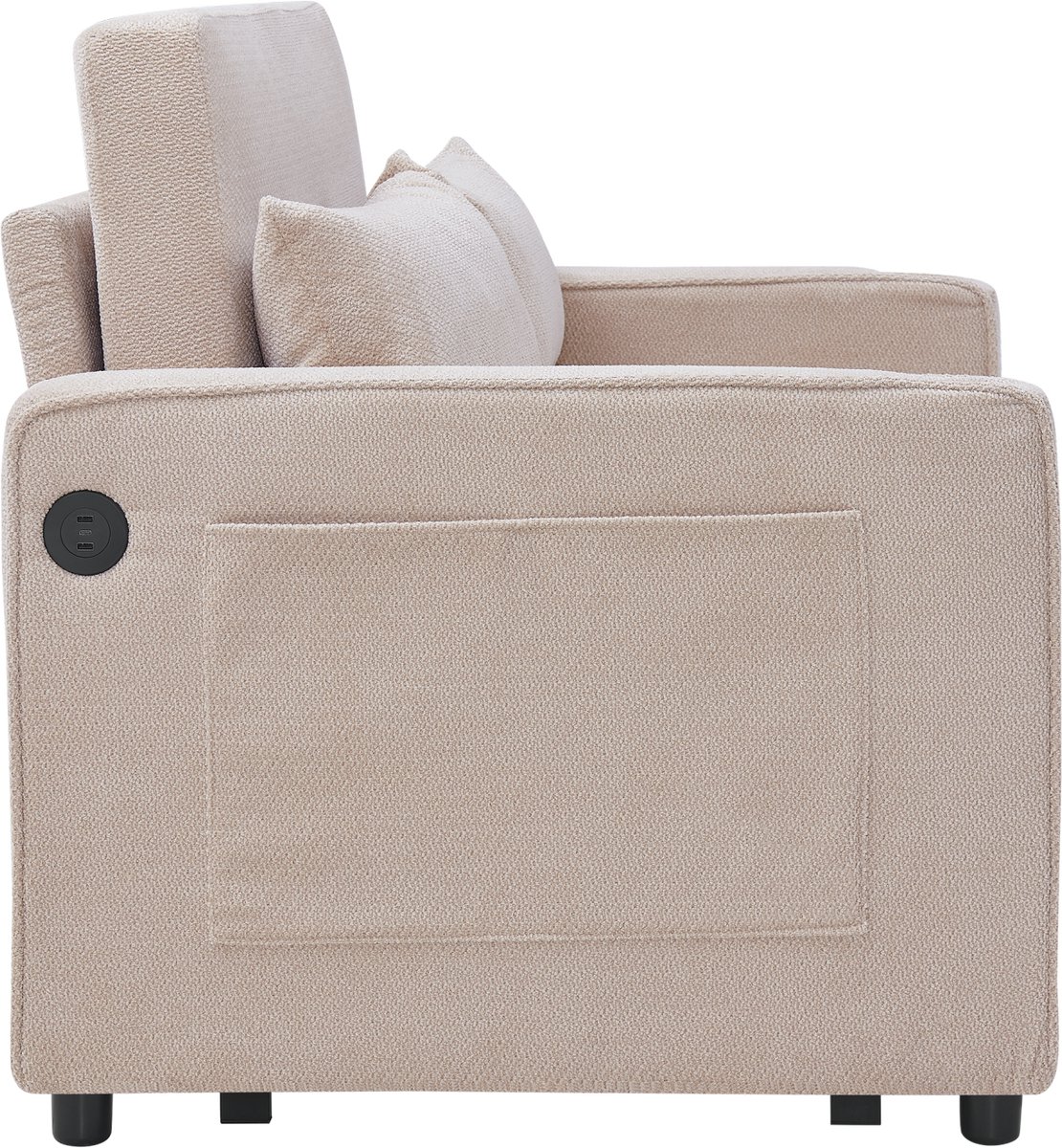 MODENUIT Slaapbank 134 cm - 3-in-1 Met Schuifbaar Uitschuifsysteem En USB-poorten - Woonkamer - Hout Stof Beige