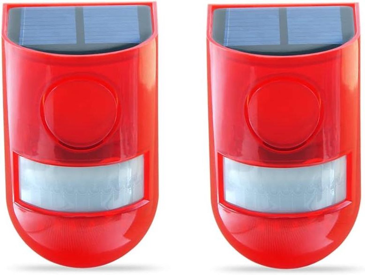 Zonne-alarm Strobe Licht - Bewegingsmelder Flitslamp - Beveiliging Buiten - 110dB Sirene 1000m Zichtbaar - 5-8 Meter Bereik - Rood