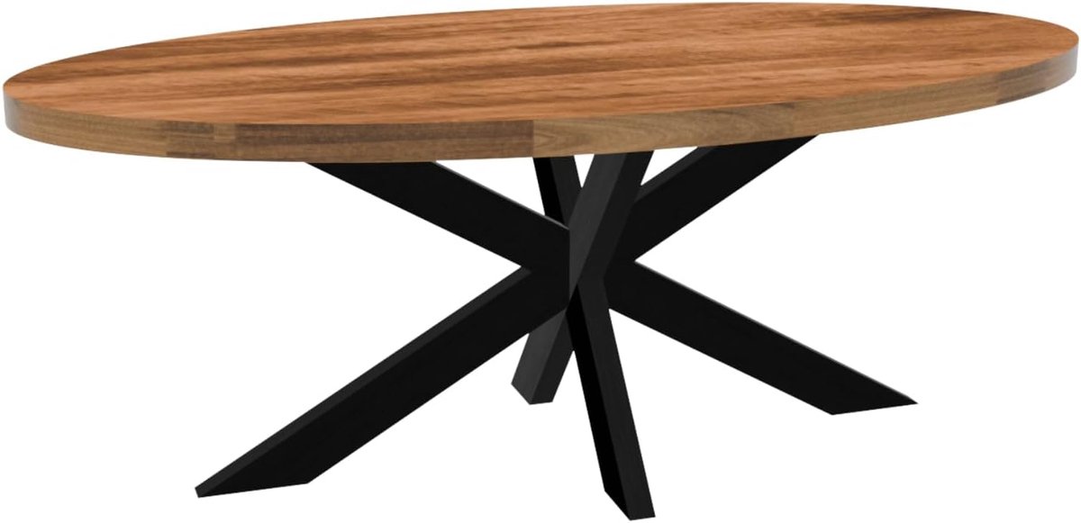 Eettafel ovaal mangohout 200cm James lichtbruin ovale industriële tafel duurzaam mango eetkamertafel