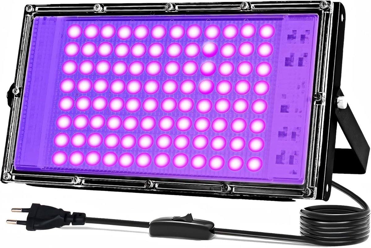 Zwartlicht Schijnwerper 100W, 395-400nm Zwartlichtlamp, IP66 Waterdicht LED UV Schijnwerper met Stekker Led Blacklight UV Schijnwerper voor Zwartlichtfeestje, Neonfeest, Disco, Halloween