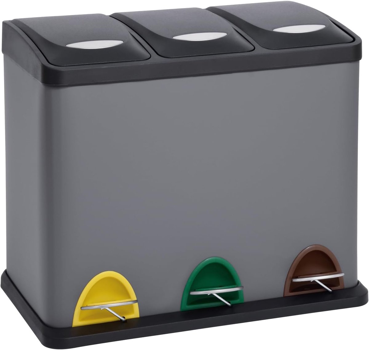TC3X8 keukenemmer 24 liter 3X 8L gepoedercoat staal drievoudige afvalemmer 3-delige vuilnisemmer afvalscheiding pedaalemmer met deksel grijs met pedalen en uitneembare Emmers