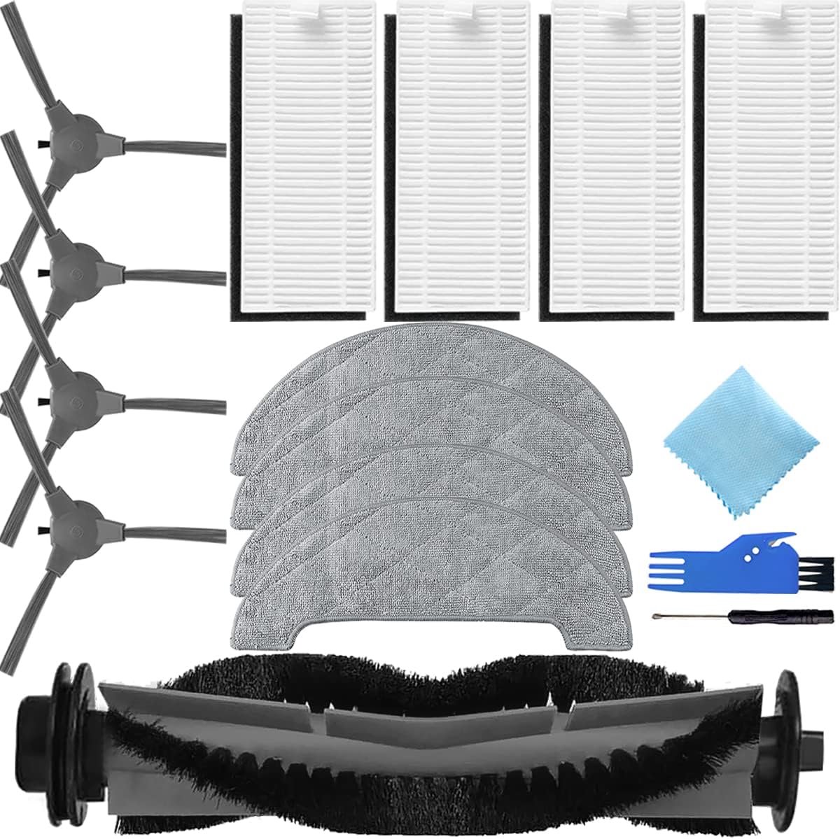 Kit for Ultenic D5 Series D5S / D5S Pro / D5S Pro+ Robot Vacuum Cleaner, Replacement Spare Part 1 Main Brush, 4 Side Brush, 4 HEPA Filters, 4 Mop Cloth Pads (13 Pcs)