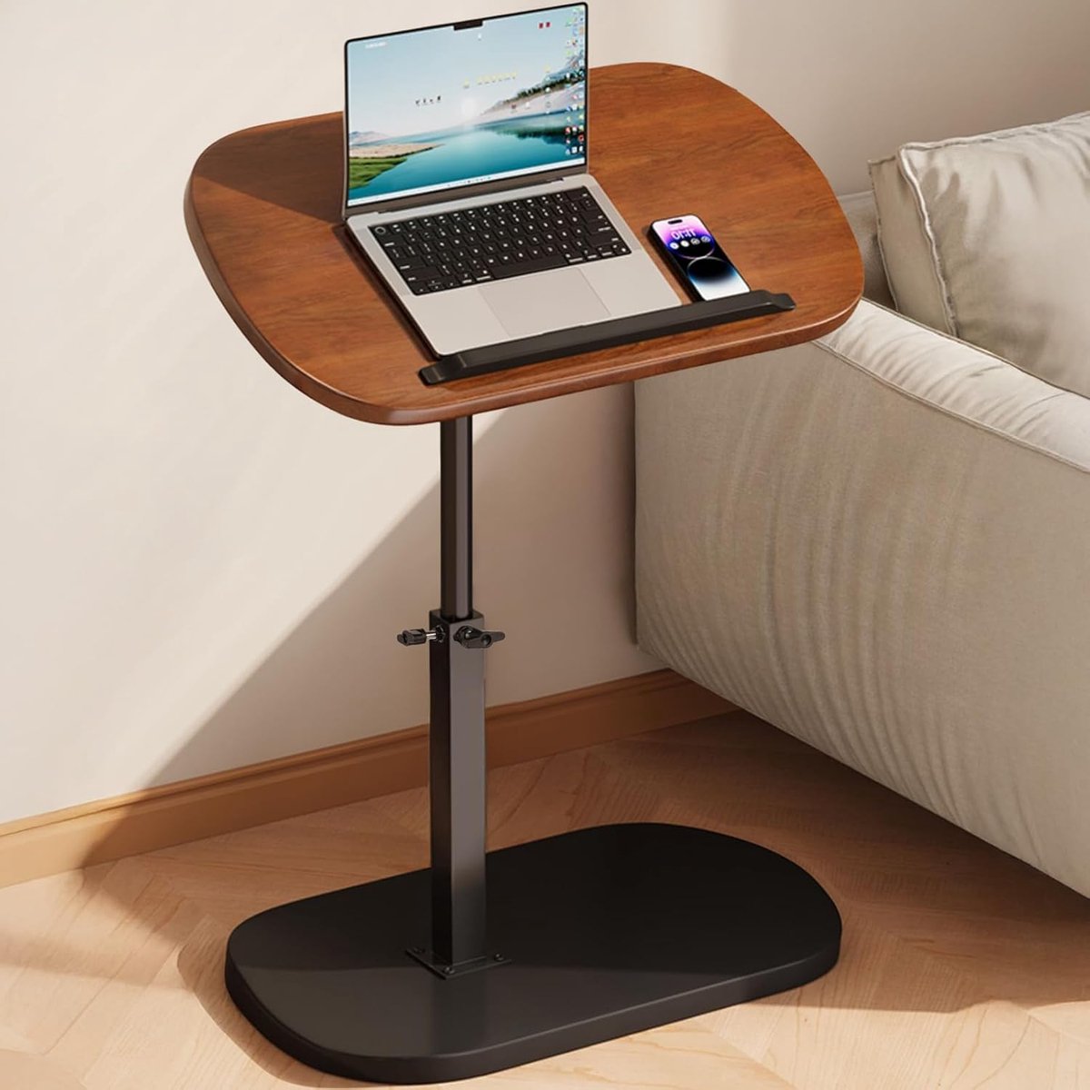 Salontafel in C-vorm, in hoogte verstelbaar, 45 x 30 cm, multifunctioneel voor gebruik op banken en bedden, 360 graden draaibaar, oppervlak water- en oliebestendig, perfect voor laptops en maaltijden