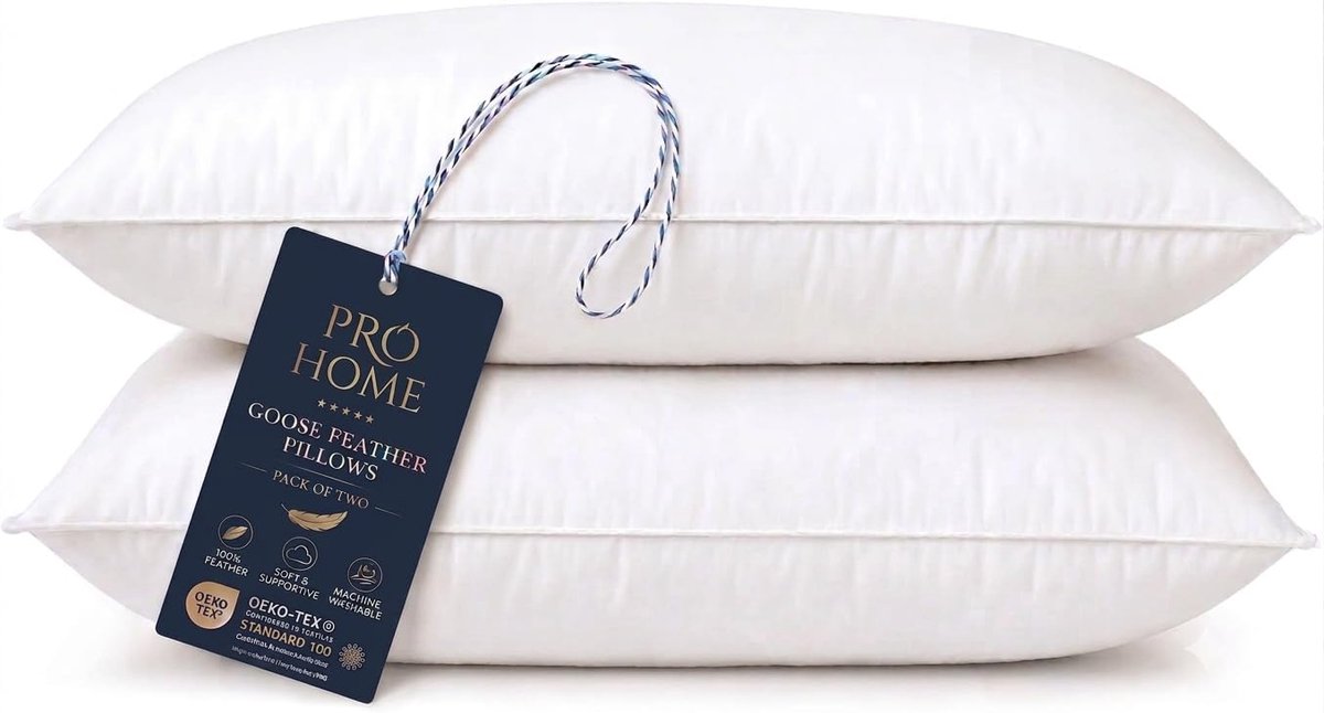 SnelShoppen - Luxe 1200 g/m² Ganzendons Kussen met Extra Vulling, Fluffy Zacht en Stevig, Anti-Allergisch en Huisstofmijt Bestendig, Hotelkwaliteit, 4