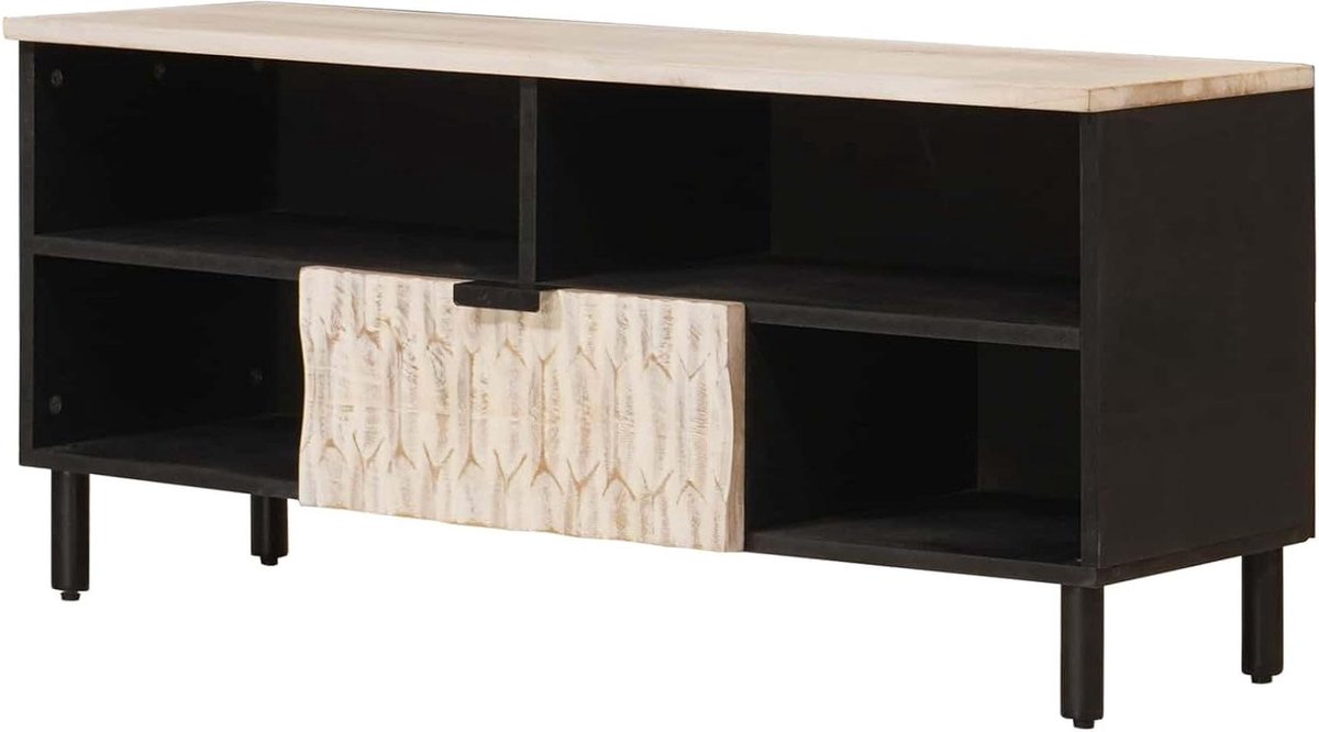 Tv-onderkast - Lowboard Kast - Media Opbergen - Massief Mangohout - 100 cm - Wit Gewassen