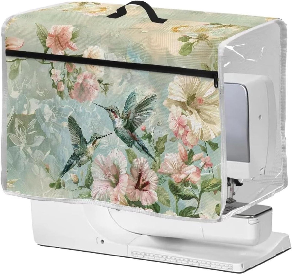 Naaimachine Hoes - Stofkap Organizer - Naaiplek Organiseren - Transparant Zichtpaneel - 45x23x32 cm - Hibiscus Bloemen