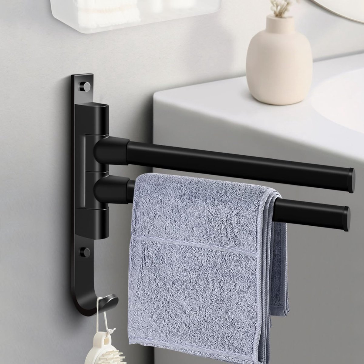 Handdoekhouder, zonder boren, 180 graden draaibaar, handdoekstang, zelfklevend, handdoekhouder, badhanddoekhouder, dubbele handdoekhouder, theedoekenhouder voor badkamer en keuken