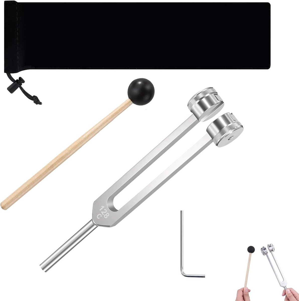 Set van 128 Hz Diapasons met Siliconen Hamer voor Chakratherapie, Geluidstherapie en Ontspanning