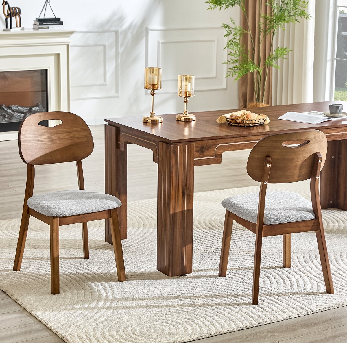 MIVRAY Eetkamerstoel Set Van 2 - Ovale Rugleuning Gepolsterde Houtlook - Hout - Grijs