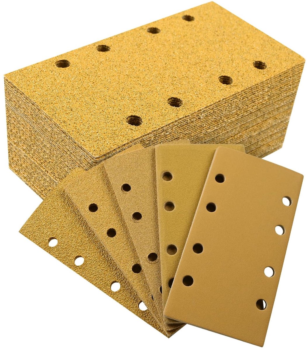 Schuurpapier, 93 x 185 mm, 8 gaten, 50 stuks, klittenband-schuurbladen P40/60/80/120/240, sterkere verwijdering, schuurpads voor vlakschuurmachine op hout, metaal, lak, kunststof Sruhrak