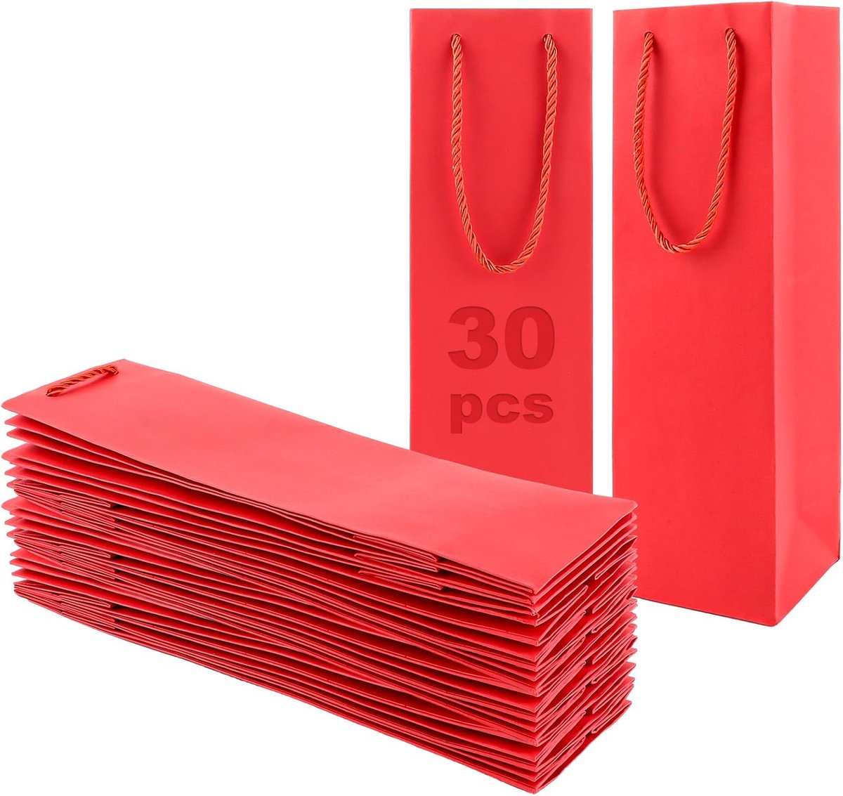 30 stuks wijnfleszakken van kraftpapier, flesverpakkingen cadeauzakjes voor wijn Enkele fles wijntas, wijn champagne cadeautas voor Kerstmis, wijn cadeauzakjes met handvat