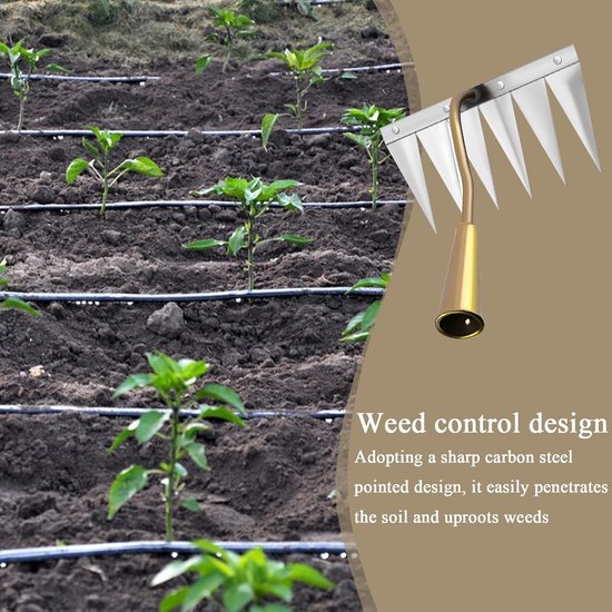 Tuinhark Onkruid - Handmatig Wieden - Gazon Onderhoud - Ergonomische Grip - 18cm Breed - Zes Tanden — afbeelding 2