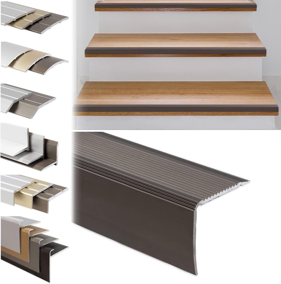 Traprandprofiel Aluminium - Trapneusprofiel Hoekprofiel - Trapafwerking - Zelfklevend of voorgeboord - 1340 x 30 x 20 mm - Brons