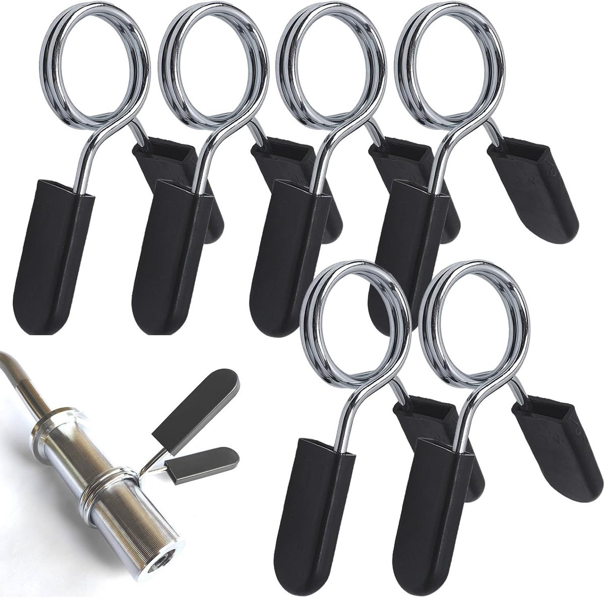SnelShoppen - Set van 6 Dumbbell Bars met Veerklips, 29 mm Dumbbell Klemmen, Gewichtheffen, Fitness, Gym, Duurzaam RVS en ABS, Sterke Bevestiging voor