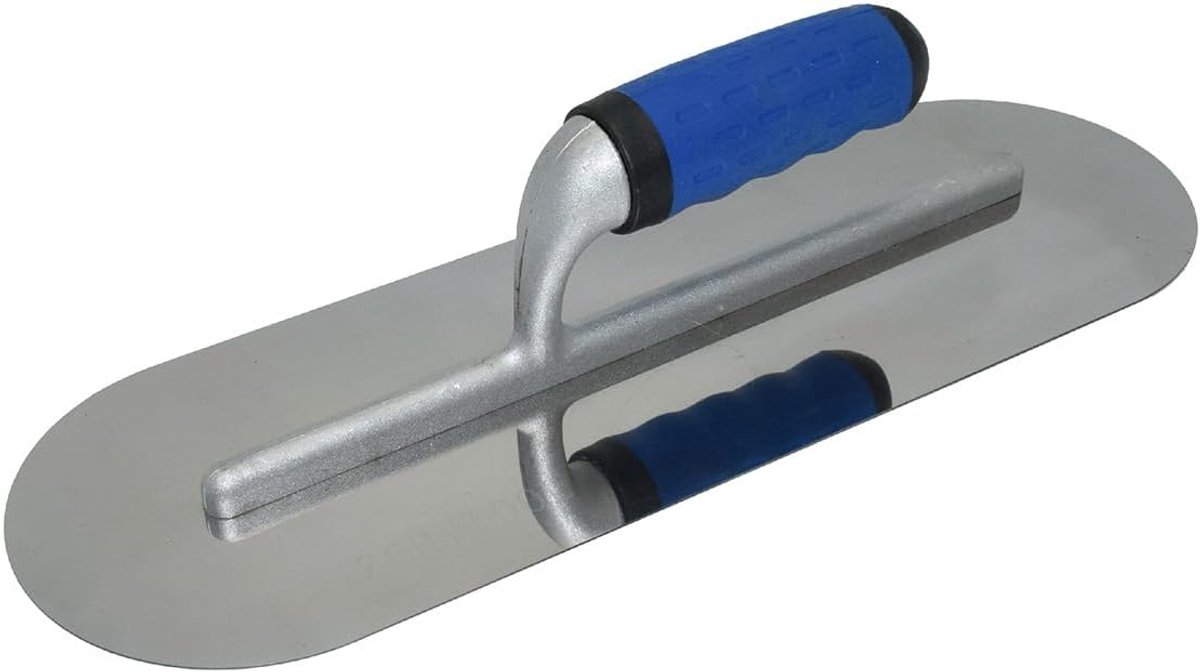 troffel groot rond 380 x 125 mm roestvrij staal platte bodemplaat | Rubberen greep, spatel, spuit, troffel voor stenen tapijt, dektroffel, bewerken van beton, pleisterwerk, plamuurwerk