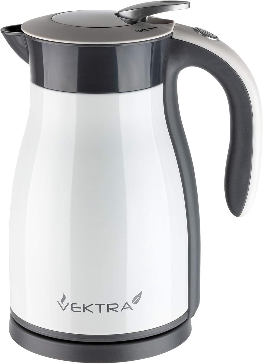 SnelShoppen - Vacuum Geïsoleerde Waterkoker 1.7 L, Roestvrijstalen Dubbelwandig, Warmhoudfunctie, BPA-vrij, Draadloze Veiligheidsvergrendeling, Wit
