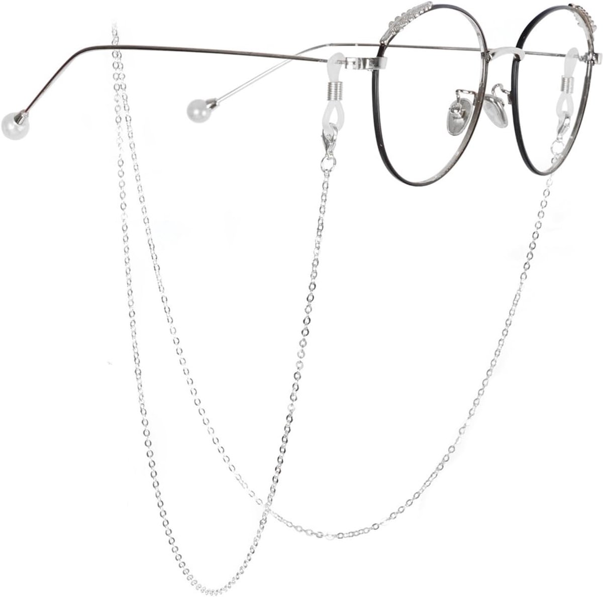 Brillenketting zwart/zilver voor dames en heren, 70 cm, brilband van aluminium, hoogwaardige brillenhouder voor leesbrillen, zonnebrillen en sportbrillen, modieus accessoire
