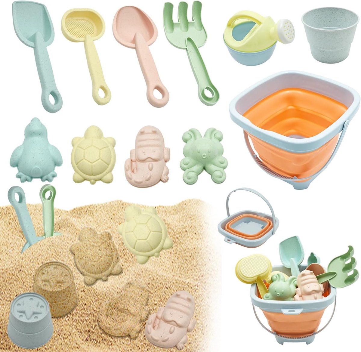 11-delig, strandspeelgoed met emmer, strand, schep, harken, gieter, strandemmer, spelletjes voor buiten, baby's, 3 jaar, jongens en meisjes