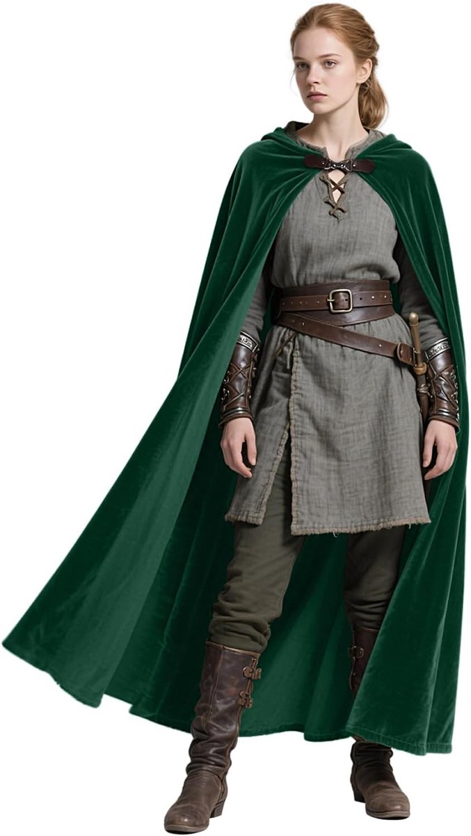 keland Renaissance jas met capuchon voor heren en dames, Halloween cosplay (smaragdgroen)