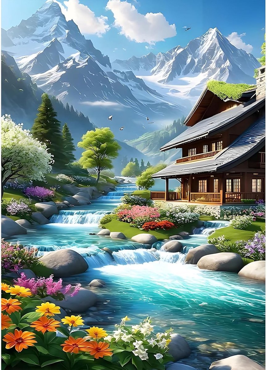 DIY Snow Mountain Diamond Painting Kits voor volwassenen, 5D River Diamond Art Kits voor beginners, ronde Full Drill Flowers, diamond painting, DIY, schilderen op nummer, diamantschilderij,