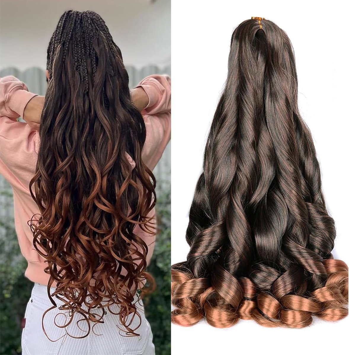 8 Packs French Curl Braiding Hair 20 Inch Loose Wave Spiral curly braiding hair extensions 75g/Pack Soft French Curls Synthetic Hair Extensions for Braiding（1B/30）
