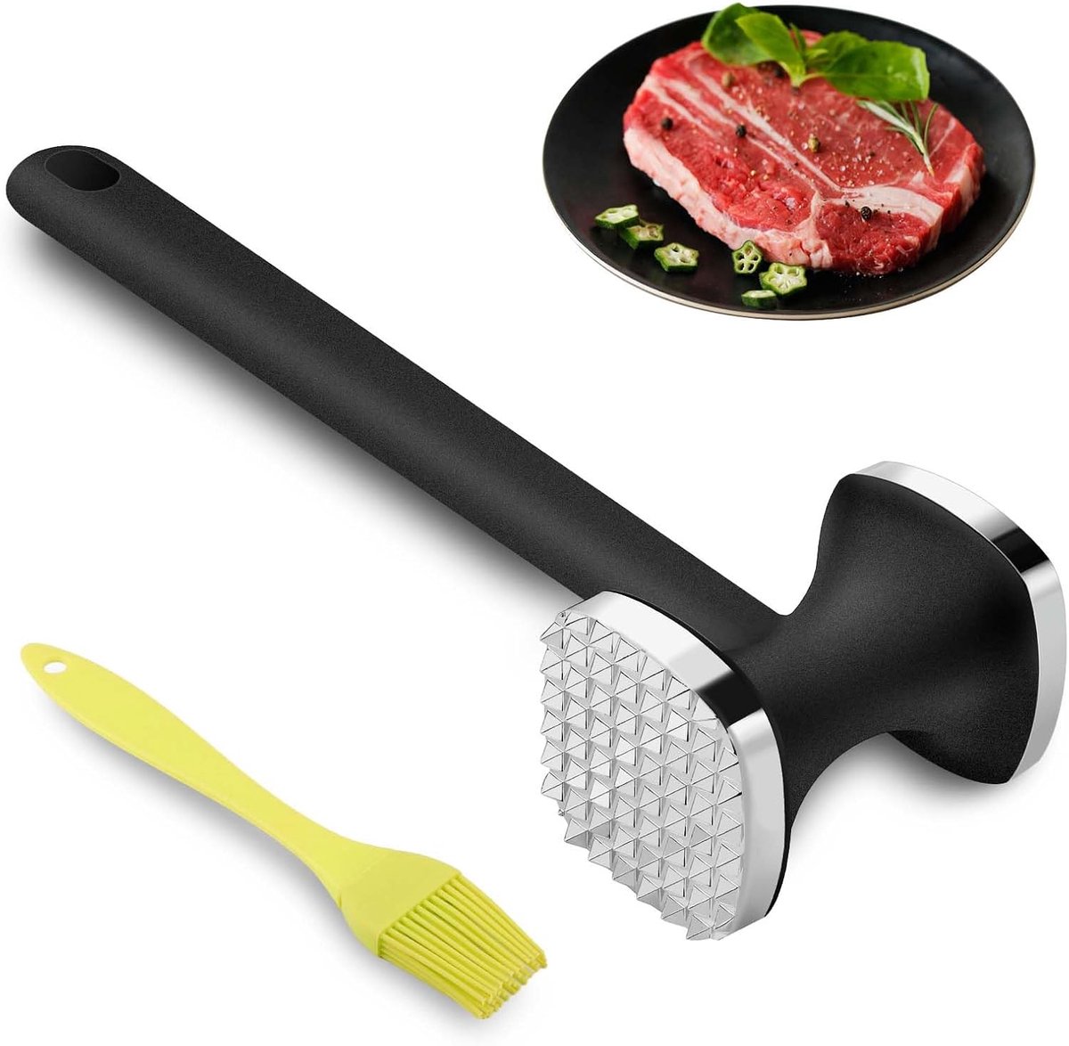 Vleeshamer, vleeshamer, dubbelzijdige vleeshamer, vlees malser, schnitzelklopper voor biefstuk, schnitzel, rundvlees, kip, varkensvlees, vaatwasserbestendig