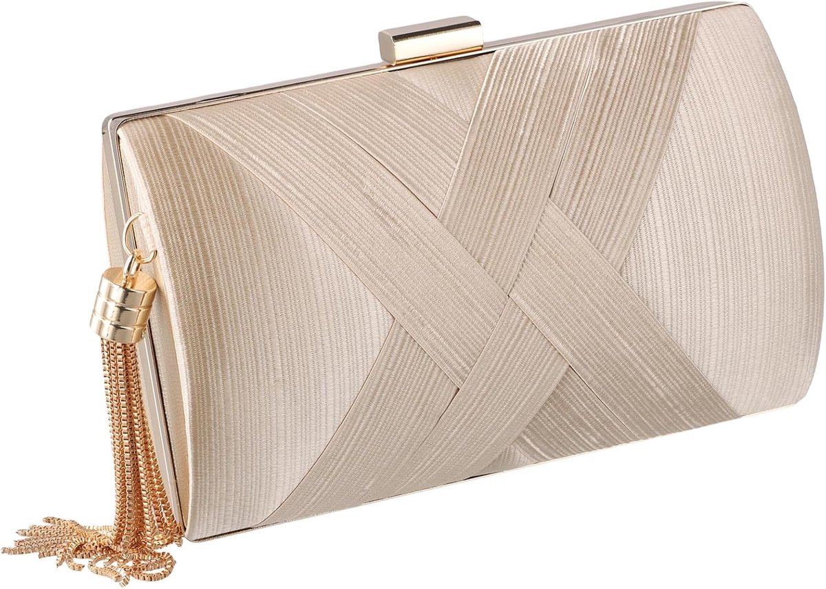 Dames avondclutch, elegante kwastjes handtassen portemonnee harde case satijnen avondclutch tas dames prom party handtas met afneembare ketting vintage crossbody schoudertas