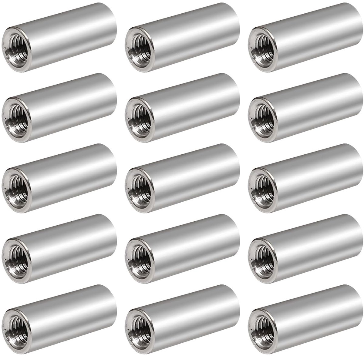 15 stuks ronde schroefdraadmoffen, M8 x 30 mm lange moeren, ronde verbindingsmoffen, 304 roestvrij staal, schroefdraadmoffen, V2A afstandsmoffen, koppelingsmoffen, verbindingsmoffen, ronde