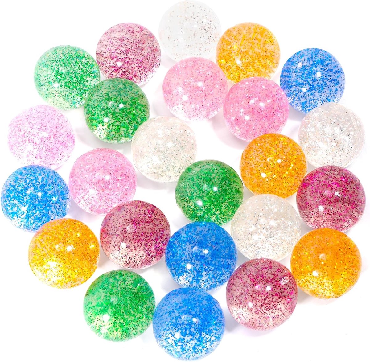 24 stuks glitterballen, 32 mm 6 kleuren springballen voor kinderfeestjes, heldere feesttasvullers, geschenkvulling, kerstcadeaus