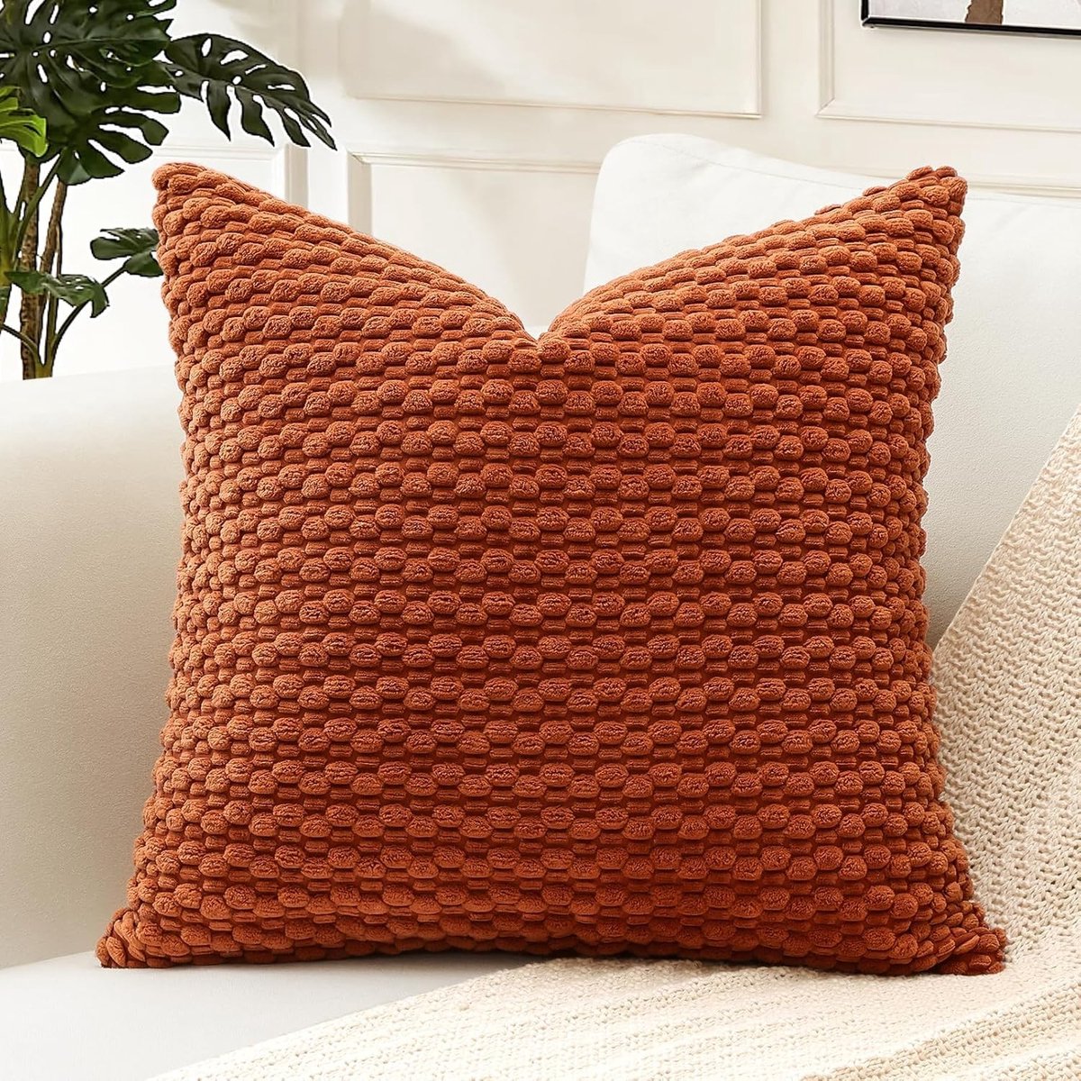 Decoratieve Corduroy Kussenhoes 40 x 40 cm Super Zacht Boho Gestreept Vierkant Kussen voor Sofa, Slaapkamer en Auto - Set van 1 Rustkleurig Geometrisch Design