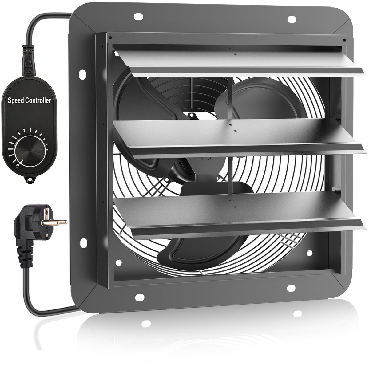 SnelShoppen - MISTRO Afzuigventilator 250 mm met Snelheidsregelaar, Wandventilator voor Garage, Werkplaats en Kas, Ventilator met Automatische Luiken