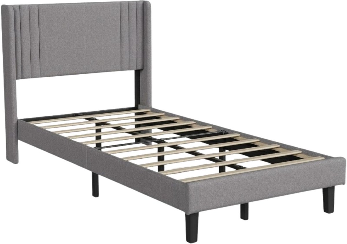 Bedframe 90 X 200 Cm Grijs - met Linnen Bekleding - voor Slaapkamer
