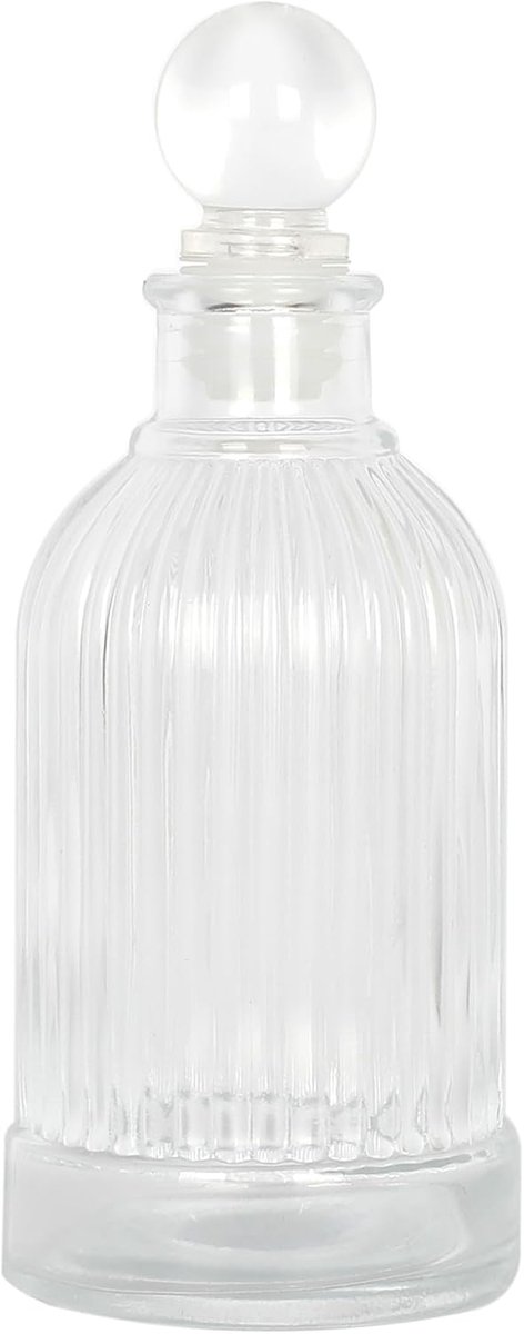 SnelShoppen - Decoratieve Glazen Fles met Stopper - 210ml Rond met Verticale Strepen - Stijlvol en Elegant voor Interieur, Koken, Feest en Decoratie