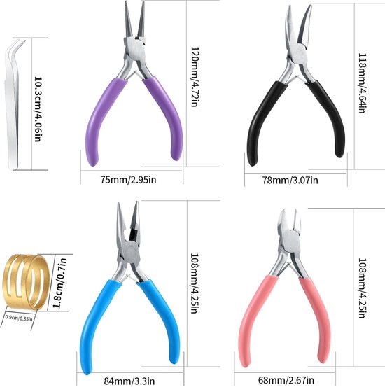 SnelShoppen - 4-delige Gereedschapset voor Sieraden Maken - Naaldtangen, Kettingtangen, Draadknipper - Perfect voor Kralen, Oorbellen, Kettingen, Armb van Snelshoppen — afbeelding 3