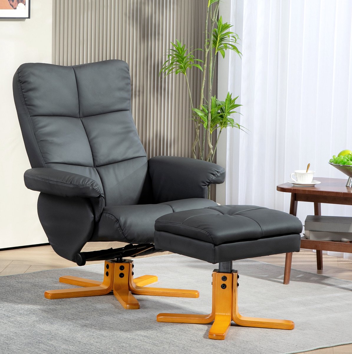 COVREO Relaxfauteuil 80x86x99 cm donkergrijs, kunstleer met hocker