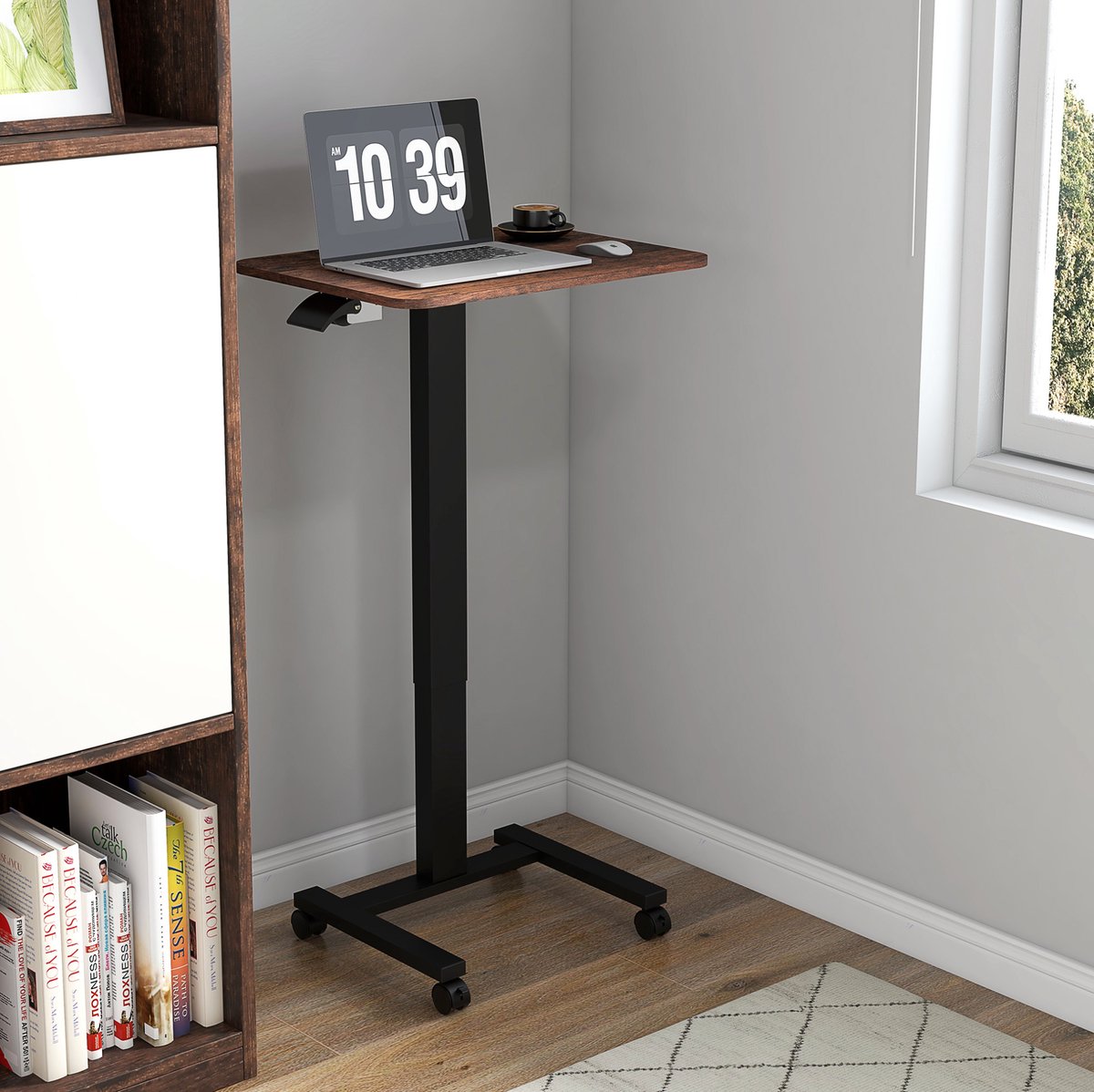 COVREO Bureau 65x48 cm bruin, spaanplaat met wielen en hoogteverstelling
