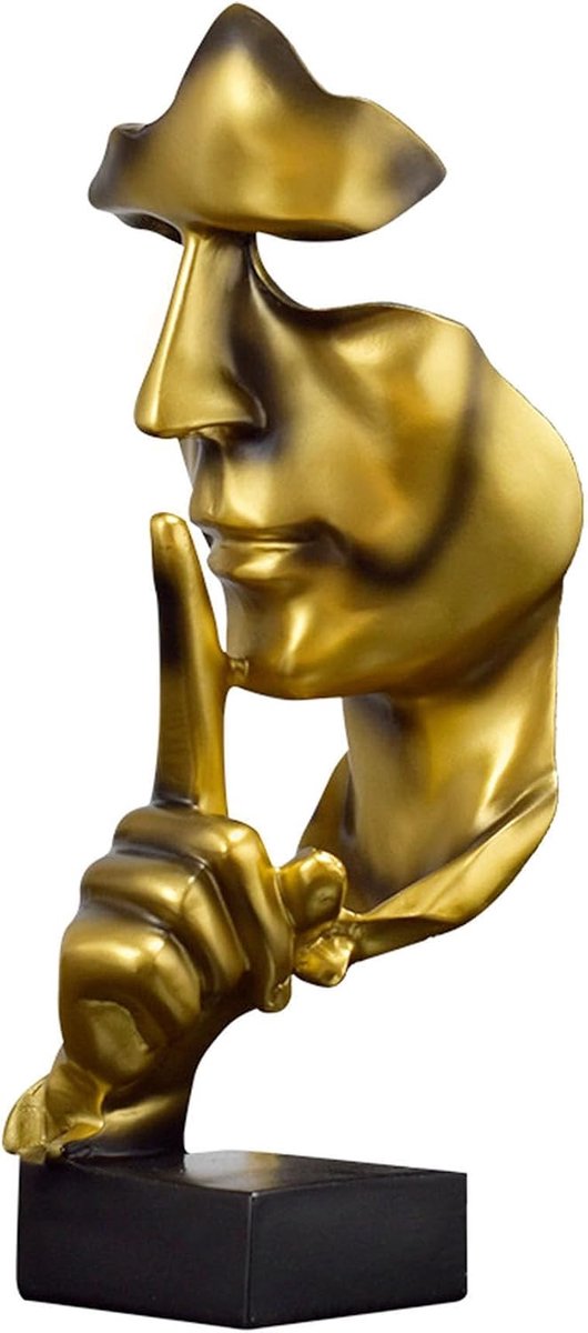 SnelShoppen - Silence is Golden Standbeeld, Abstracte Kunst Beeld, Home Decoratie, Creatieve Hars Sculptuur, Gouden Kleur, Voor Woonkamer, Kantoor, Sl