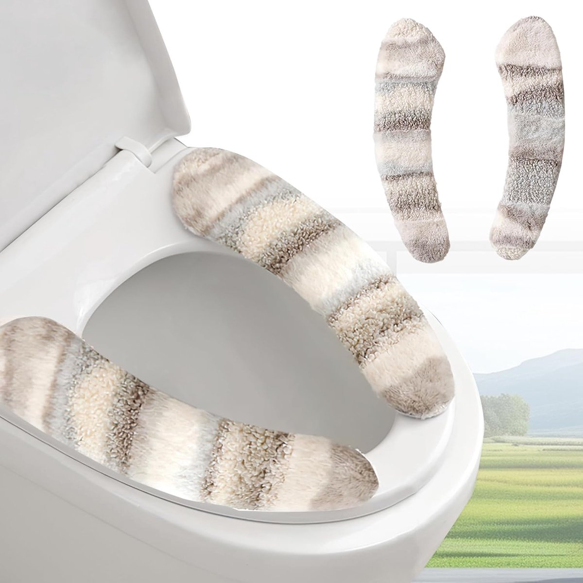 Dikke en warme pluche wc-stoelhoes - wasbaar, herbruikbaar kussen met TPR-lijm en parallel streepontwerp voor comfort en isolatie (grijs)