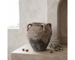 Decoratieve Amphora aardewerk vaas 30x30cm - Amfoor pot - Landelijke kruik, pot en vaas - Grote rustieke mediterrane vaas met handvatten - Landelijk Antieke stijl decoratie