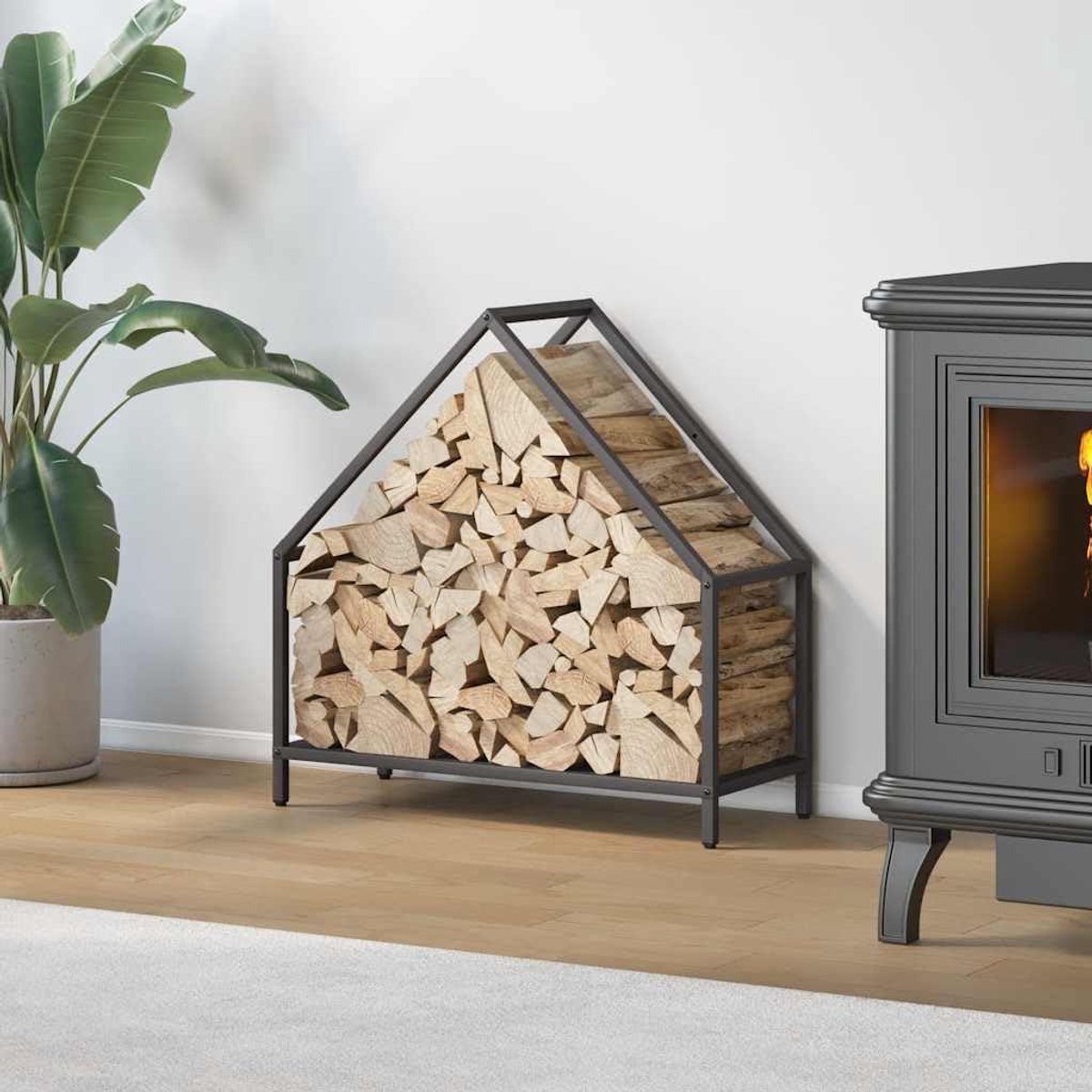 Brandhoutrek - Haardhouthouder Opslag - Haardhout Opslaan - Grote Capaciteit - 60 x 25 x 60 cm - Zwart
