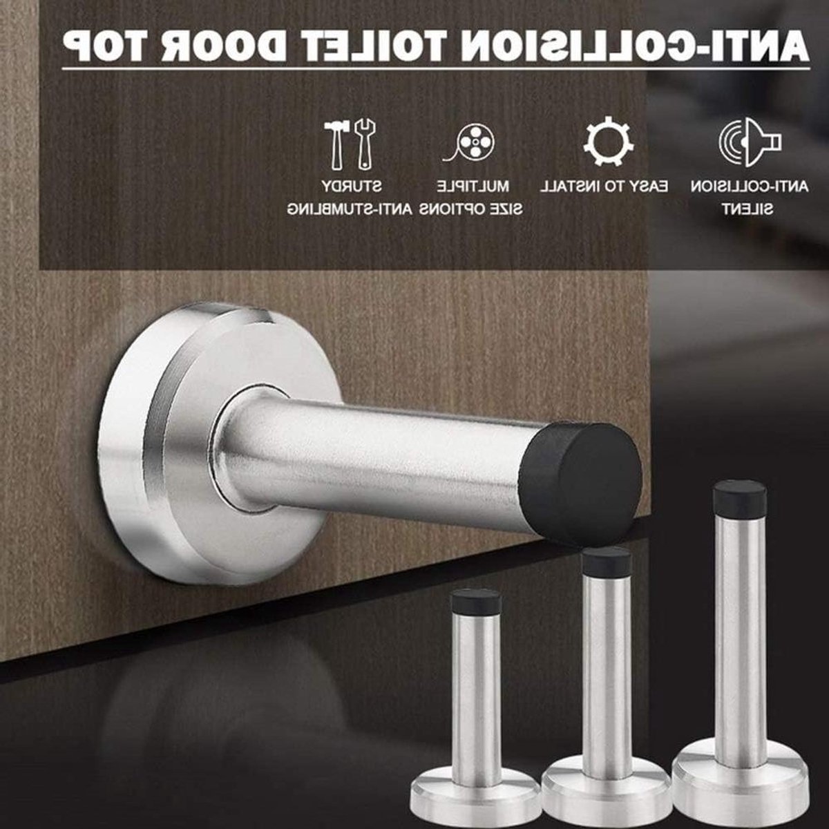 Deurstop RVS - Deurstopper Wandmontage - Muren Beschermen - Zware Kwaliteit - 8cm - Zilver