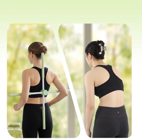 Yogastok voor Houdingscorrectie - 77 cm Yoga stick - Postuur Corrector Stang - Opvouwbaar - Zelfvergrendelend - Hulpmiddel voor Het Stretchen Van de Rug - Voor Thuis en Studio - Mintgroen — afbeelding 5