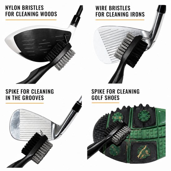 Golfclub borstel en groeven reiniger - 3 in 1 Multi Club Cleaner met uittrekkoord - kleur ZWART van Fostoy — afbeelding 3
