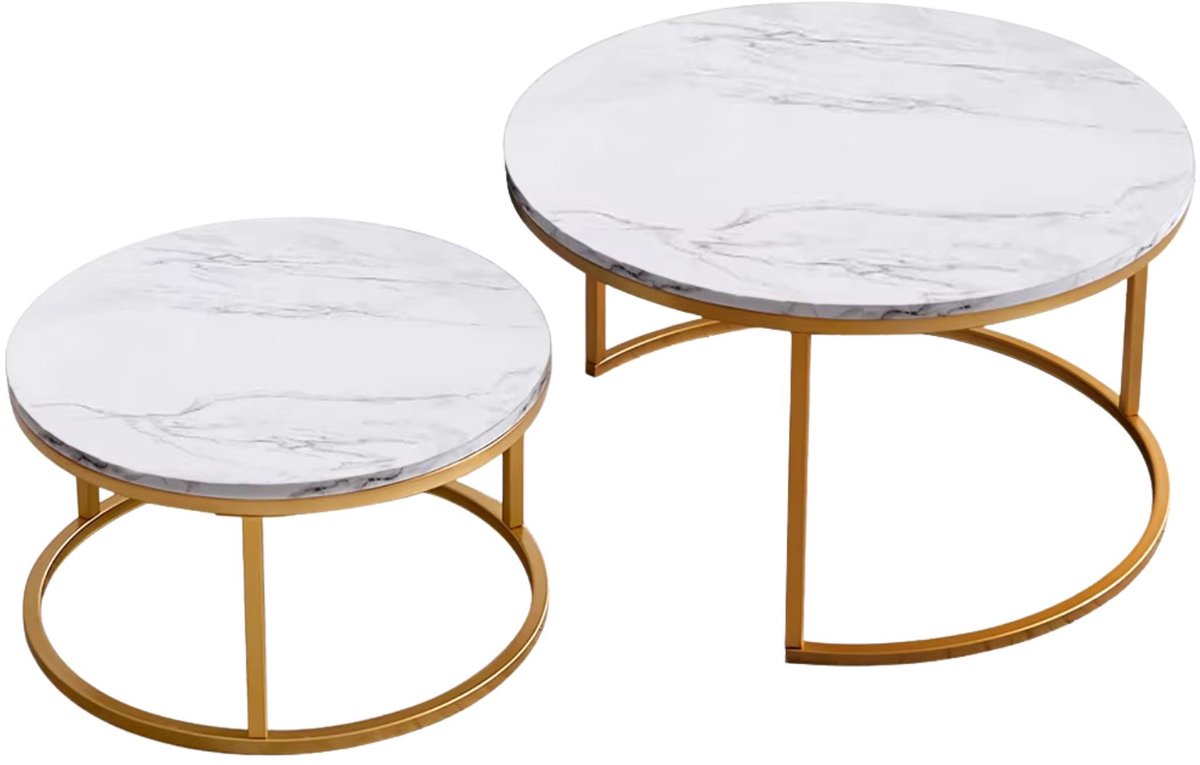 Set 2-delig Salontafel Goud – Moderne Koffietafel met Marmerlook