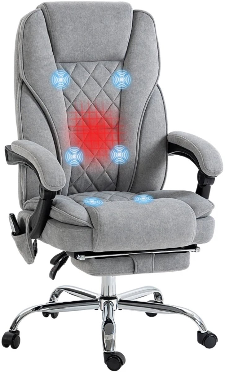 Ergonomische Bureaustoel met Massagefunctie, Draaifunctie & Voetensteun - In Hoogte Verstelbaar - 360° Draaibaar - Max. kanteling 135° - Kantoorstoel - Gamestoel - Volwassenen Stoel - Directiestoel - Computerstoel - Grijs
