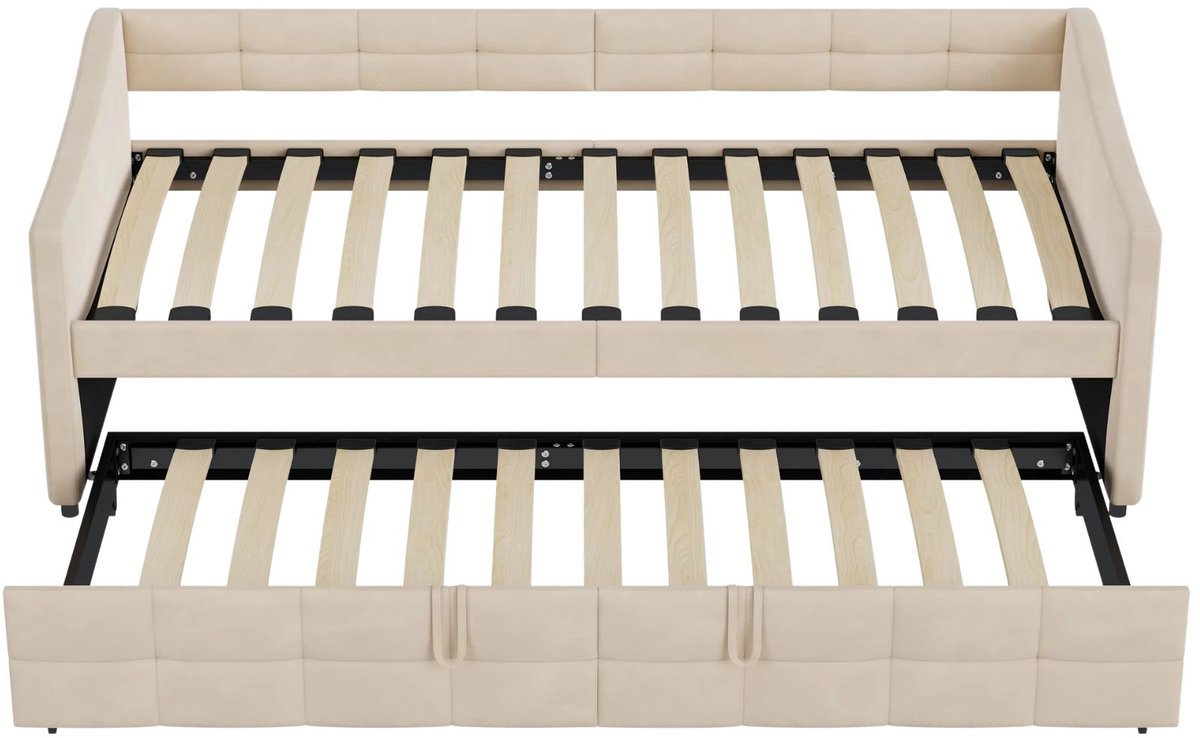 Slaapbank 90/180x200 cm Creme – Uitschuifbaar Bed